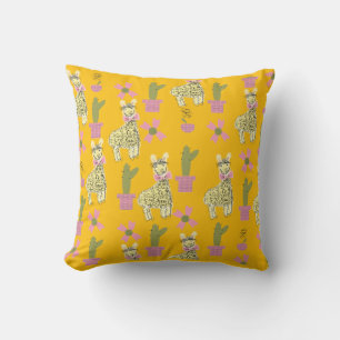 Llama Animal Doodle Yellow Kids Teen Throw Pillow