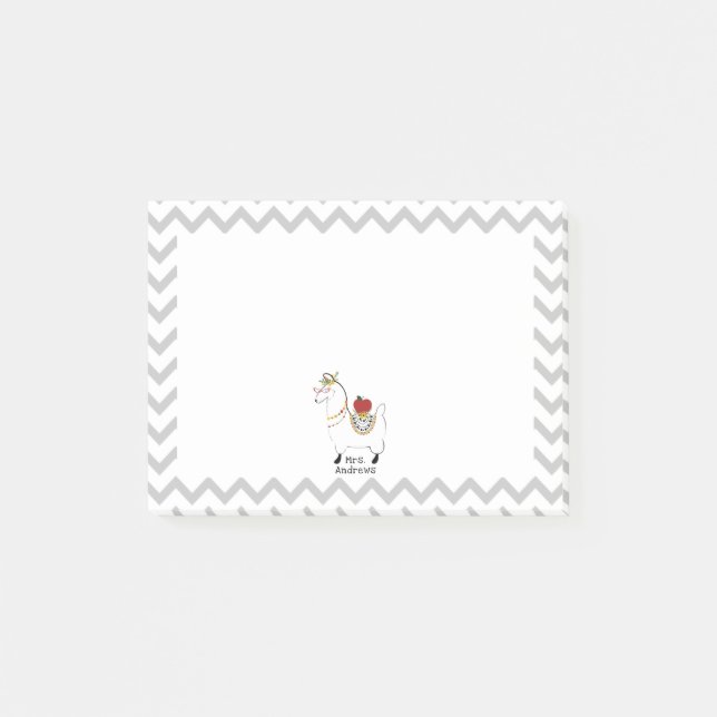 Llama Apple Teacher Chevron School Post-it Notes (Front)