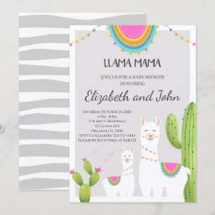 Llama Avec Baby shower Cactus Invitation