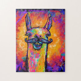 Llama avec une moustache - Puzzle d'art 11x14