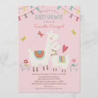 Llama Baby and Mama Shower Invitation Pink