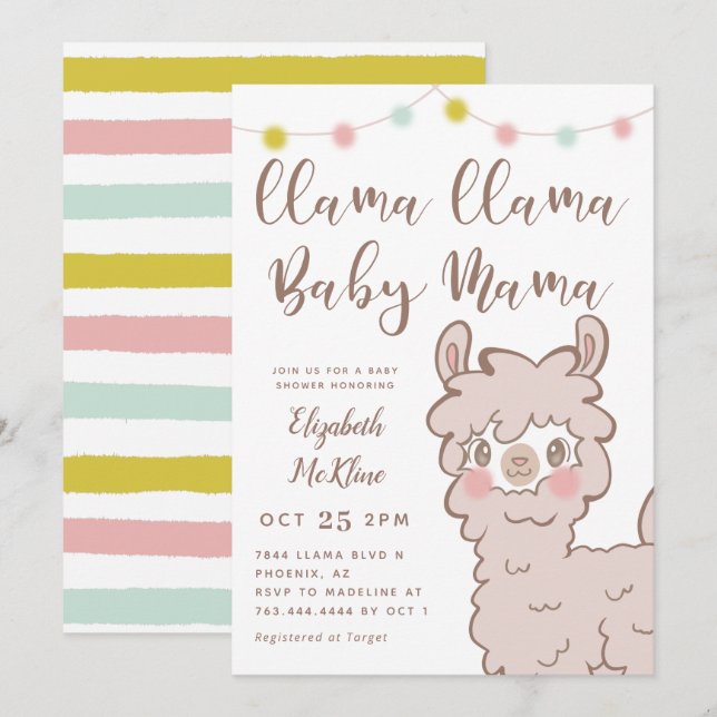 Llama Baby Mama Gender Neutral Shower Invitation (Front/Back)