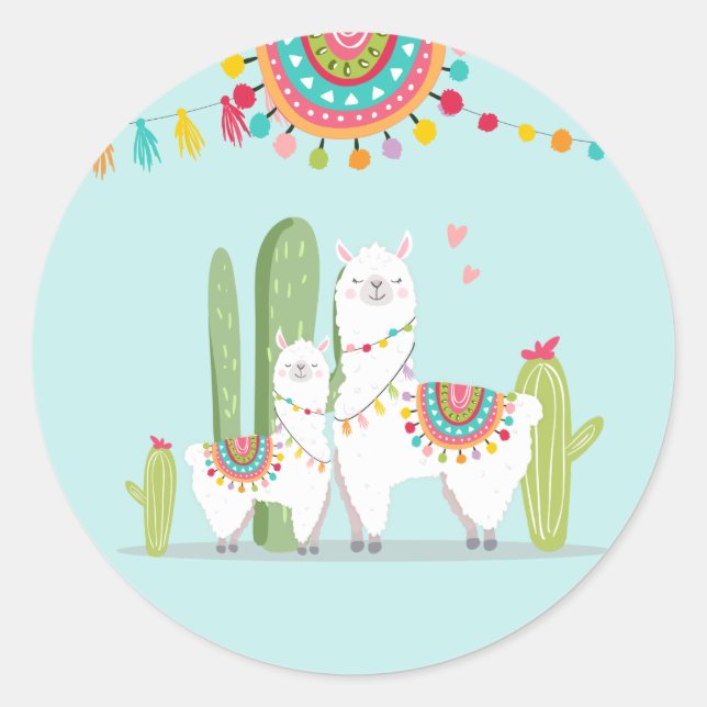Llama Baby Shower Alpaca Fiesta Mexican Cactus Classic Round Sticker (Front)