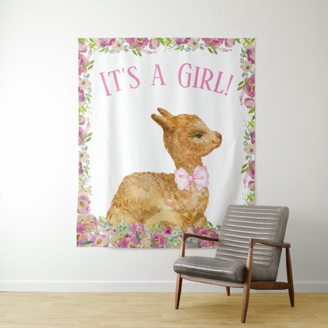 Llama Baby Shower Backdrop Banner Tapestry (In Situ)