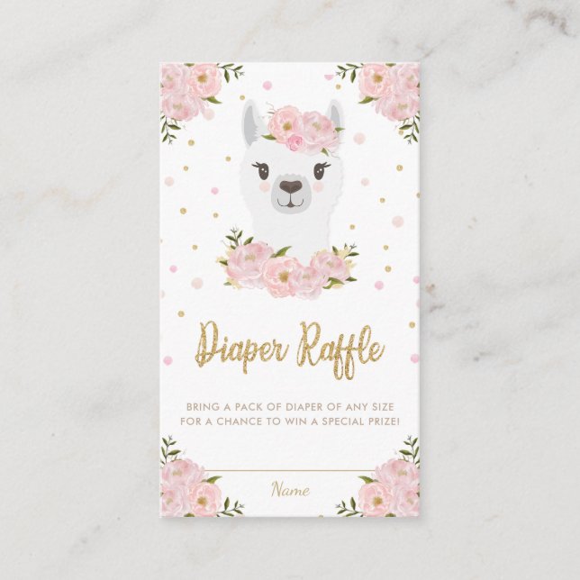Llama Baby Shower Blush Pink Floral Diaper Raffle Enclosure Card (Front)