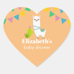 Llama baby shower coeur autocollant