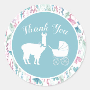Llama Baby Shower Cute Blue Boy Classic Round Sticker