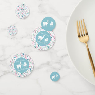 Llama Baby Shower Cute Blue Boy Confetti