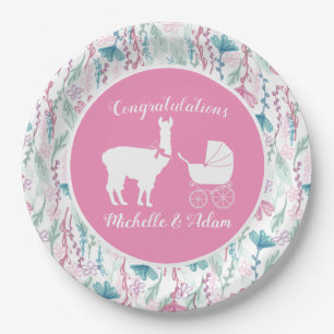 Llama Baby Shower Cute Pink Girl Paper Plate