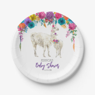 Llama Baby Shower Fiesta Floral  Paper Plate