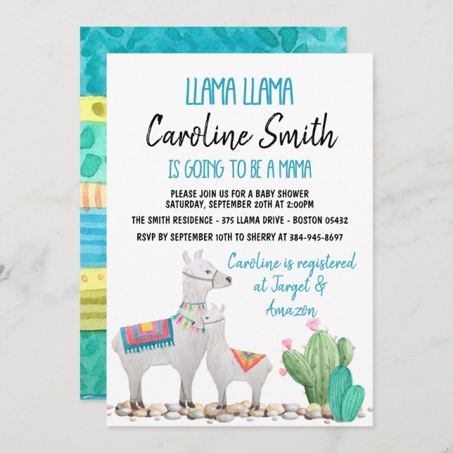 Llama Baby Shower Invitation Gender Neutral Invite (Front/Back)