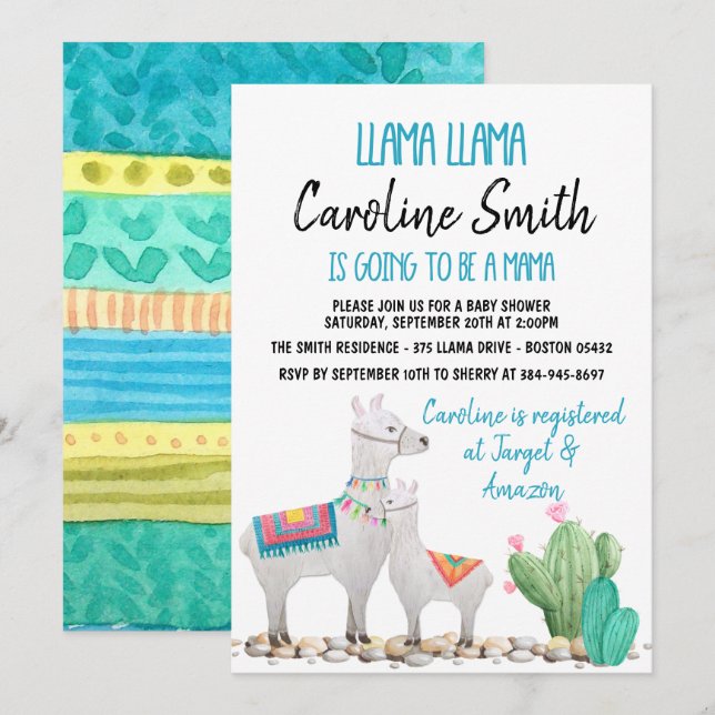 Llama Baby shower Invitation Genre Invitation neut (Devant / Derrière)