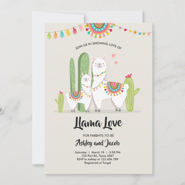 Llama baby shower invitation Llama Love Fiesta (Devant)