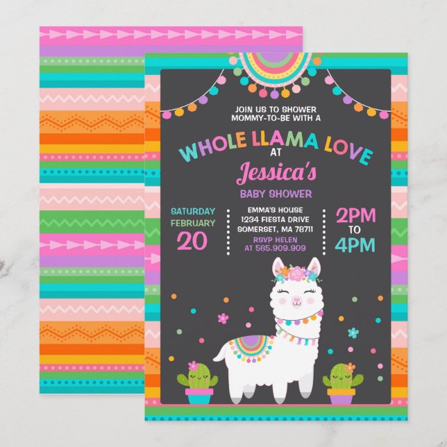 llama Baby shower Invitation Tout Llama Love Baby (Devant / Derrière)