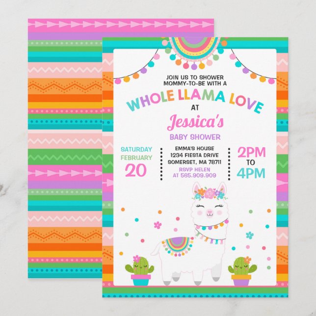 llama Baby Shower Invitation Whole Llama Love Baby (Front/Back)