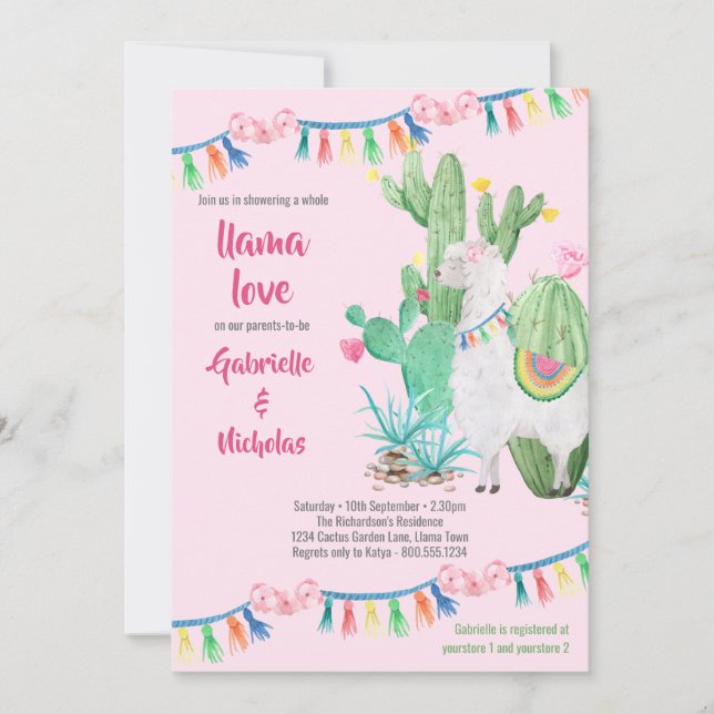Llama Baby Shower Pink Llama Love Invitation (Front)