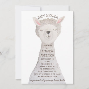 Llama Baby Shower Sweet Watercolor Alpaca Animal Invitation