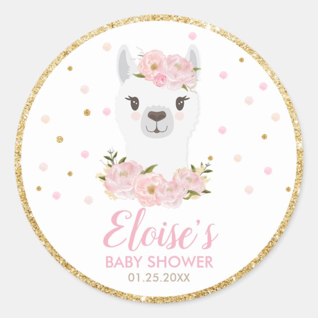 Llama Baby Shower Thank You Party Favour Classic Round Sticker (Front)