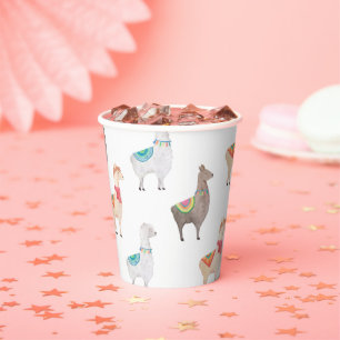 Llama Baby Shower   Watercolor Boho Alpaca Animal Paper Cups