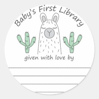 Llama baby's first library bookplate round sticker