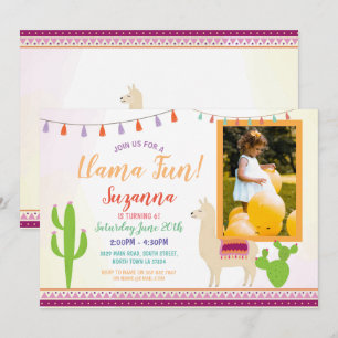 Llama Birthday Cactus Party Fiesta Invitation phot