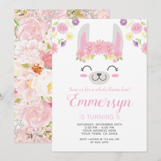 Llama Birthday Invitation (Front/Back)