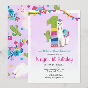 Llama Birthday Invitation - 1st Birthday Invites