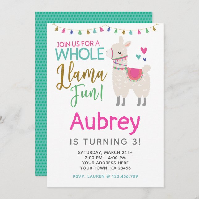 Llama Birthday Invitation - Customize it yourself (Front/Back)