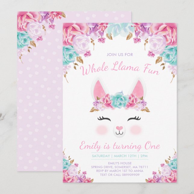 Llama Birthday Invitation Whole Llama Fun Party (Front/Back)