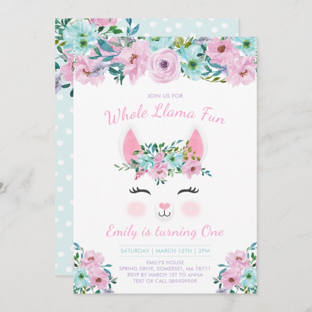 Llama Birthday Invitation Whole Llama Fun Party (Front/Back)