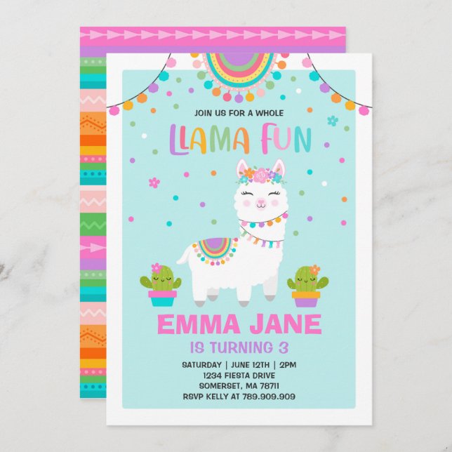 Llama Birthday Invitation Whole Llama Fun Party (Front/Back)