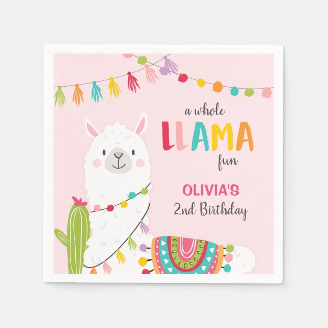 Llama birthday Paper Napkins Alpaca Fiesta Cactus (Front)