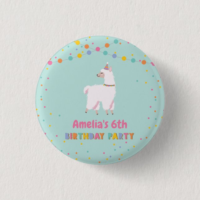 Llama Birthday Party 1 Inch Round Button (Front)