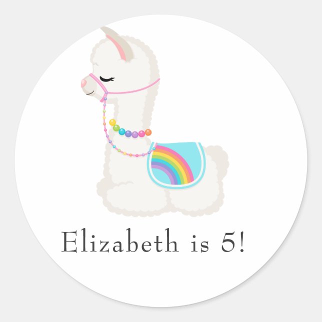 Llama Birthday Party Classic Round Sticker (Front)