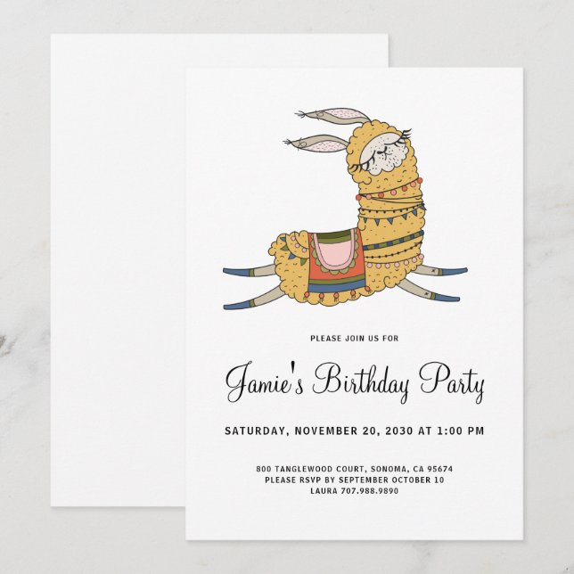 Llama Birthday Party Invitation (Front/Back)