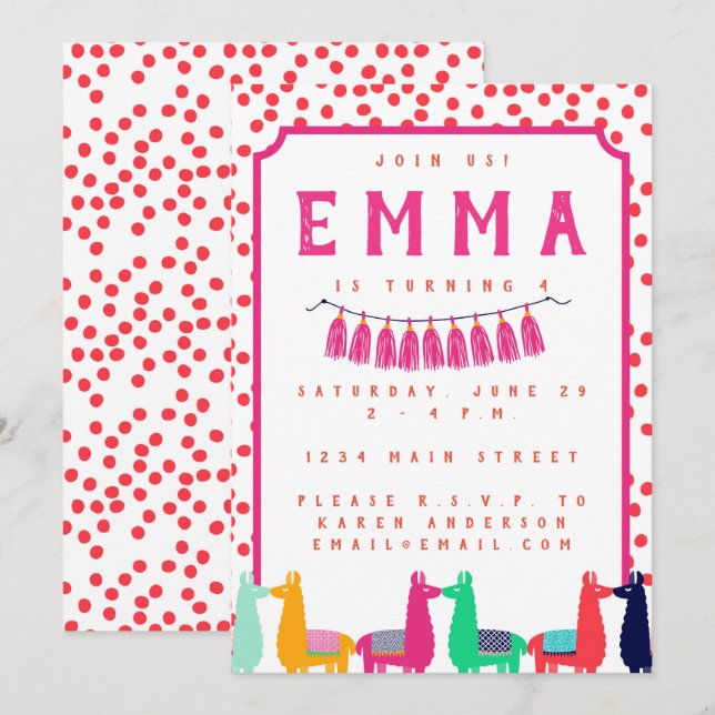 Llama Birthday Party Invitation (Front/Back)
