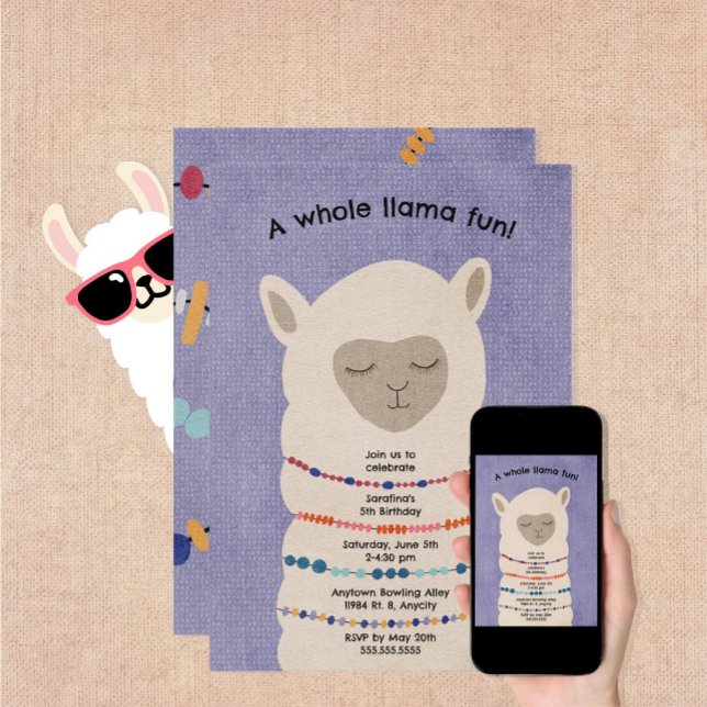 Llama Birthday Party invitation neutre genre (Créateur téléchargé)