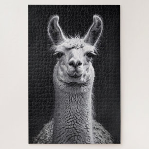 Llama Black and White Portrait Jigsaw Puzzle