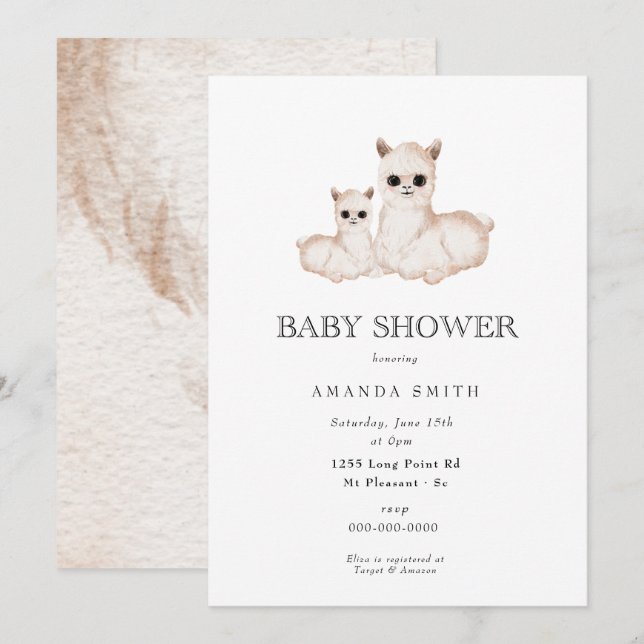 Llama Boho Mom and Baby Safari Baby Shower Invitation (Front/Back)