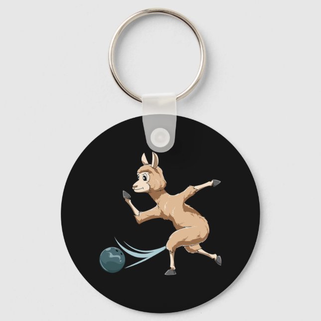 Llama Bowling Llama Playing Bowling Llama  Keychain (Front)