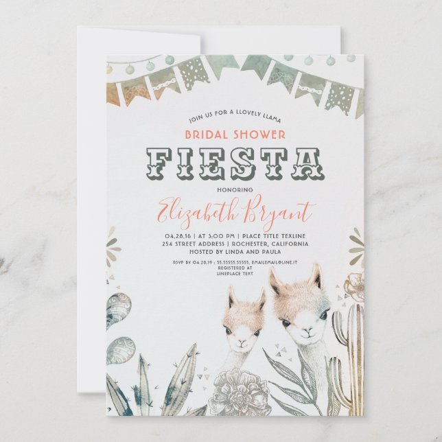 Llama Bridal Shower Fiesta Southwestern Invitation (Front)