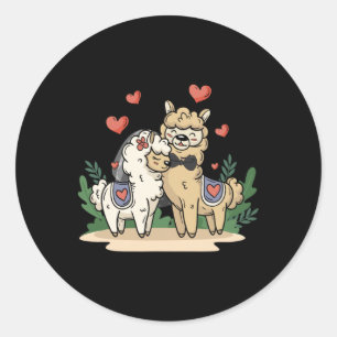 Llama Bride And Groom Wedding Art Matching Couple  Classic Round Sticker