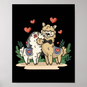 Llama Bride And Groom Wedding Art Matching Couple Poster
