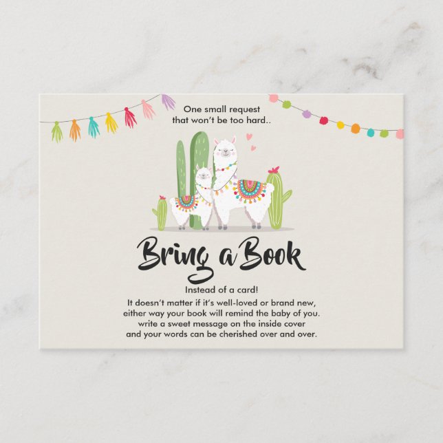 Llama Bring a book Baby shower Fiesta Cactus Enclosure Card (Front)