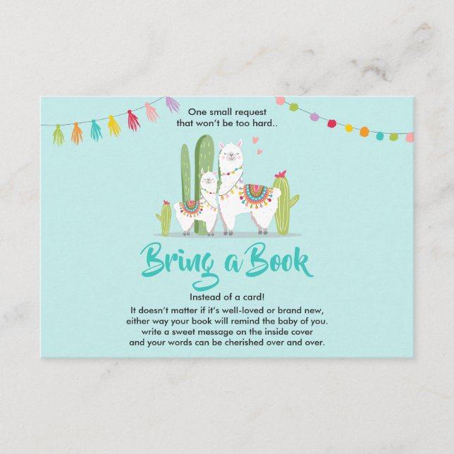 Llama Bring a book Baby shower Fiesta Cactus Girl Enclosure Card (Front)