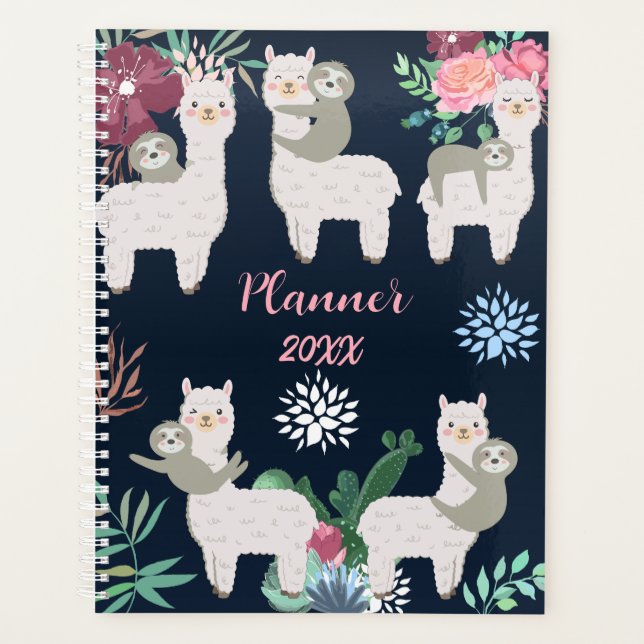 Llama Cactus Aquarelle Bleu Planificateur personna (Devant)
