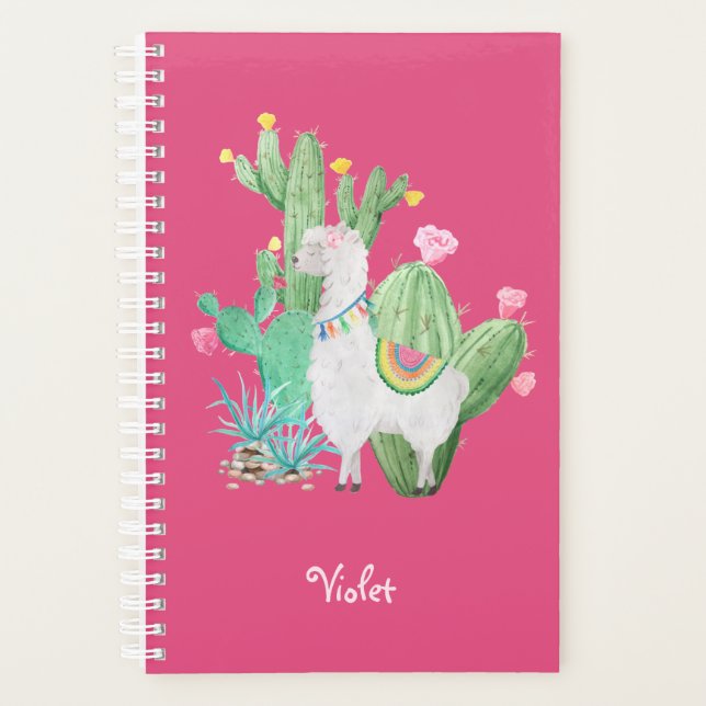Llama Cactus Aquarelle scène rose chaud (Devant)