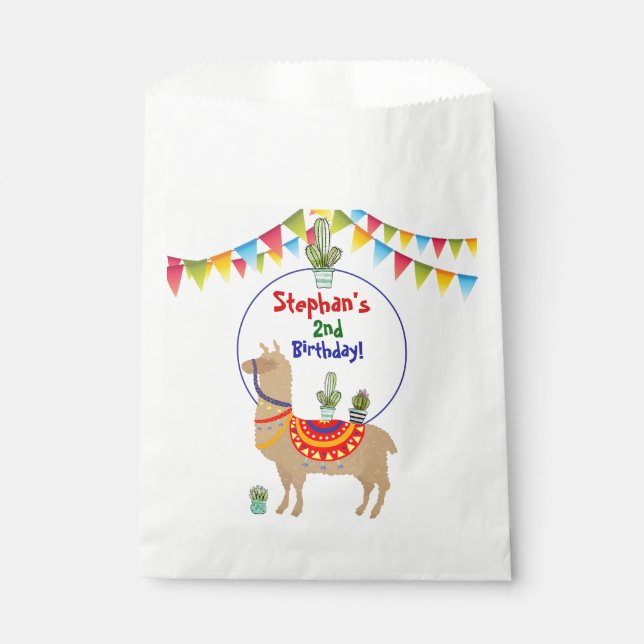 llama Cactus birthday favour bags (Front)