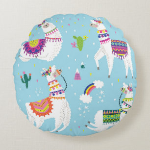 Llama & Cactus: Cute Vintage Set Round Pillow