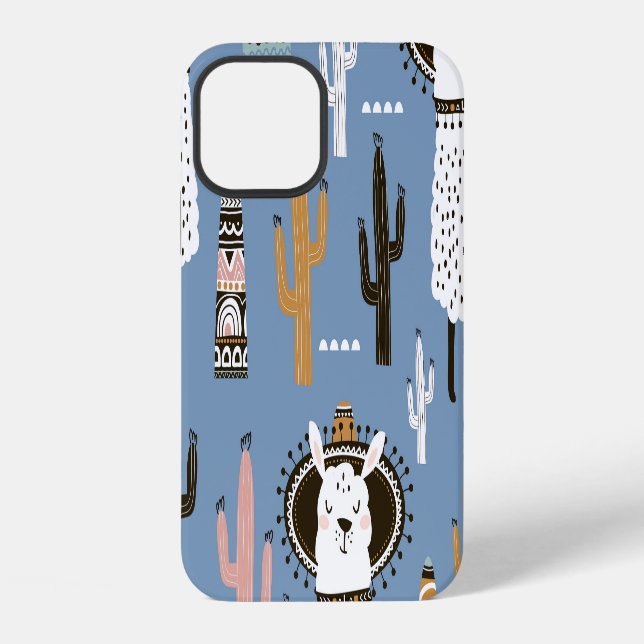 Llama, Cactus, Hand-Drawn Elements Pattern. iPhone Case (Back)